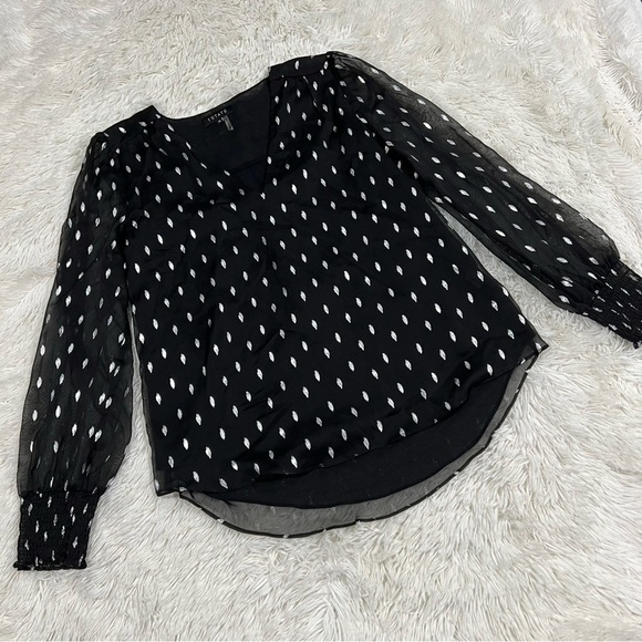 1.STATE Metallic Foil Print V-Neck High-Low Blouse Long Sleeve Size Medium - Picture 2 of 9
